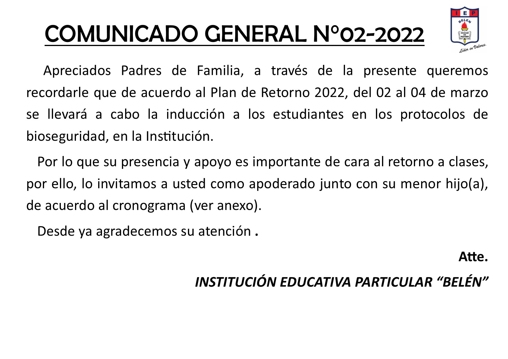 Comunicado General N° 02-2022