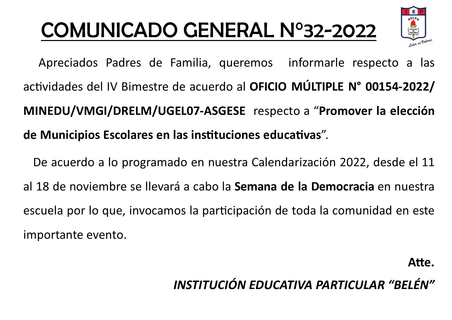 Comunicado General N° 32-2022