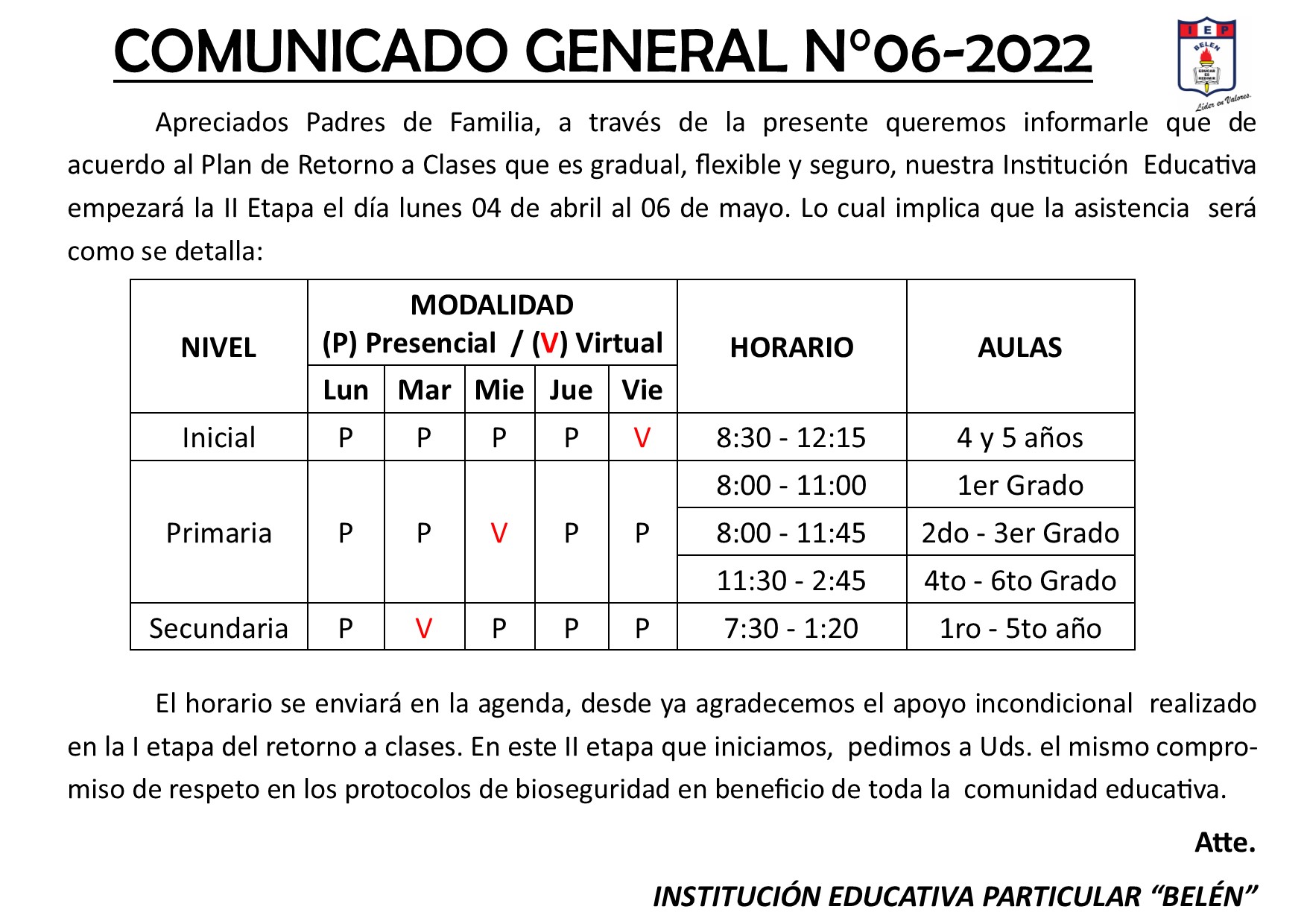 Comunicado General N° 06-2022