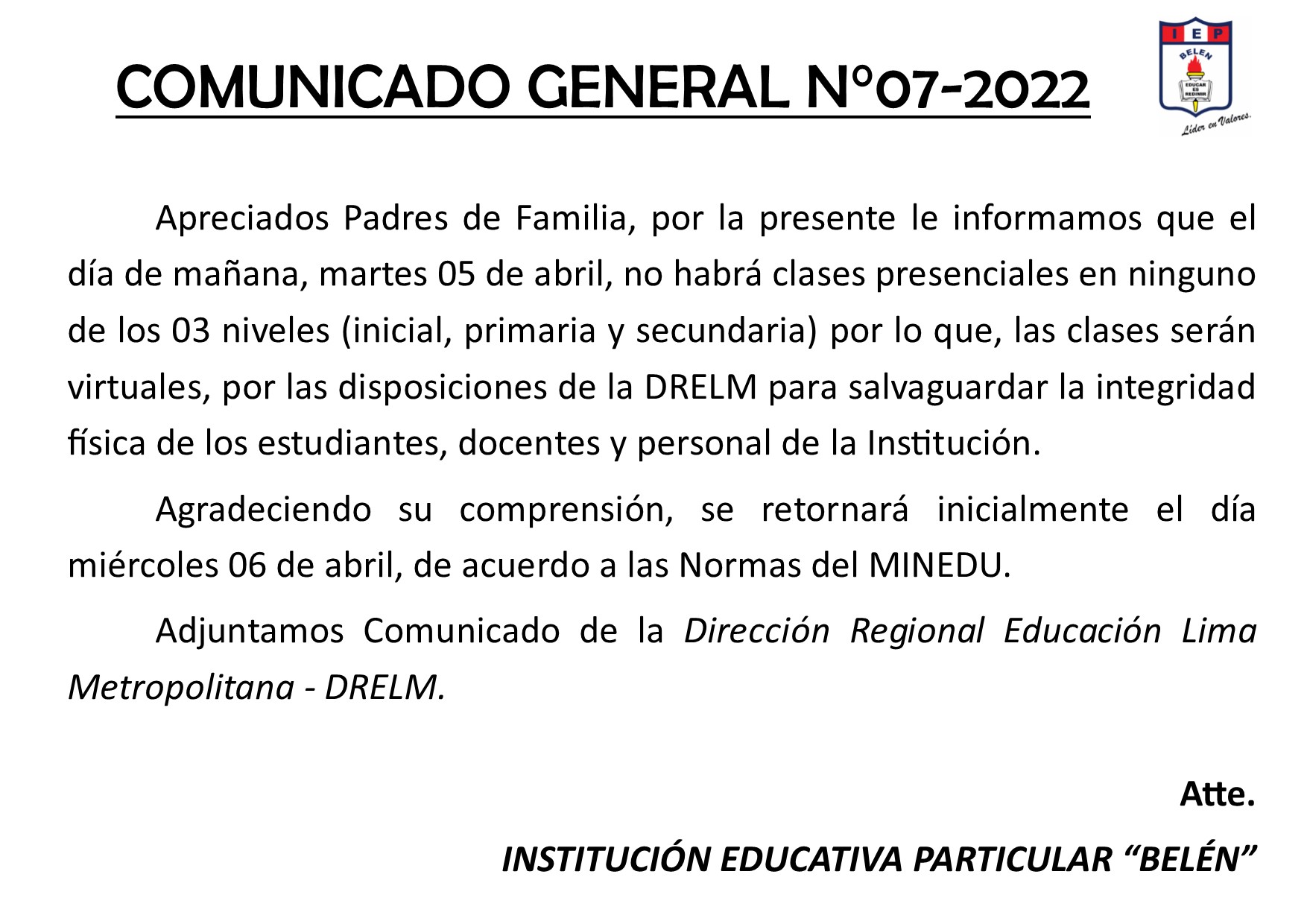 Comunicado General N° 07-2022