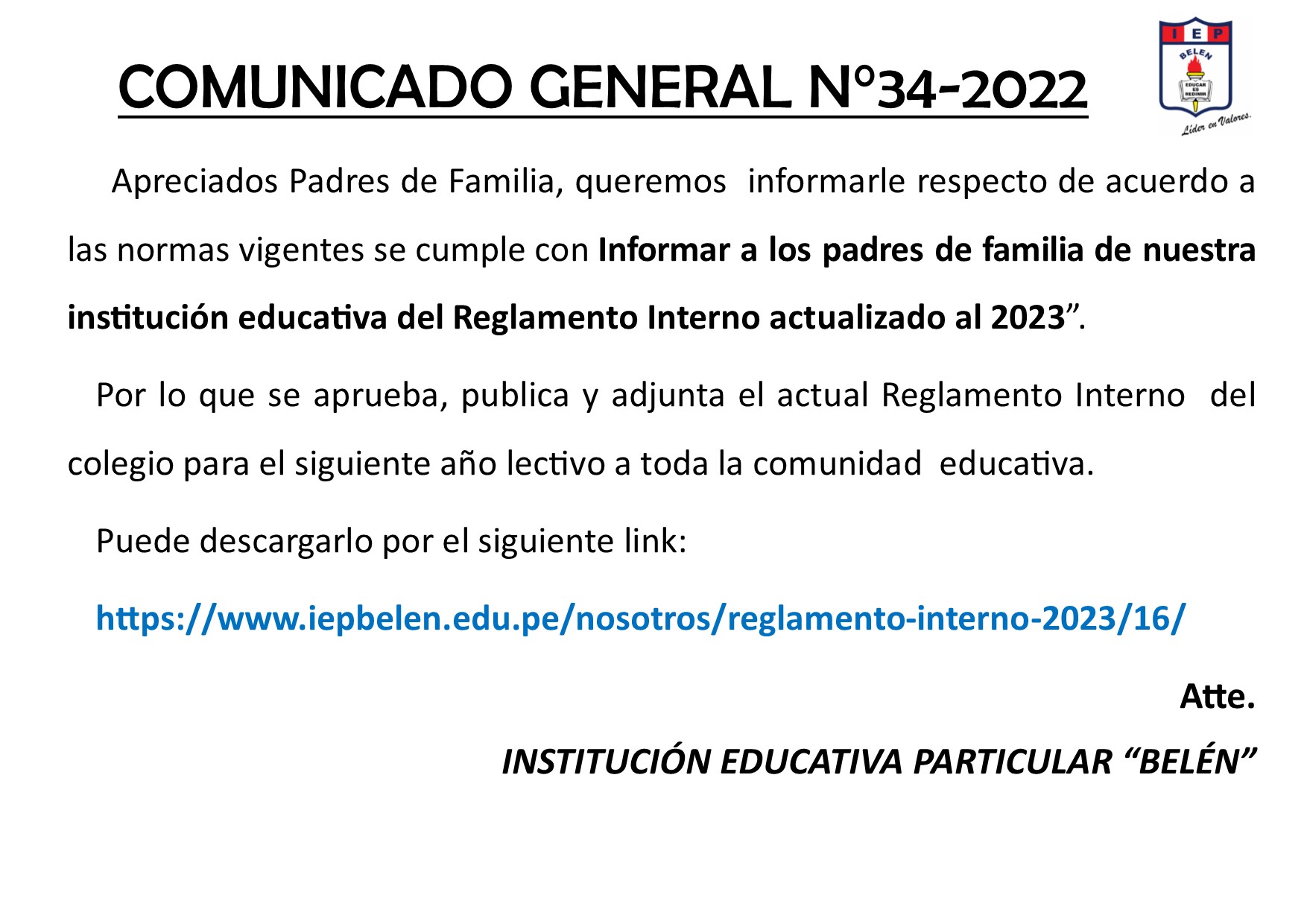 Comunicado General N° 34-2022