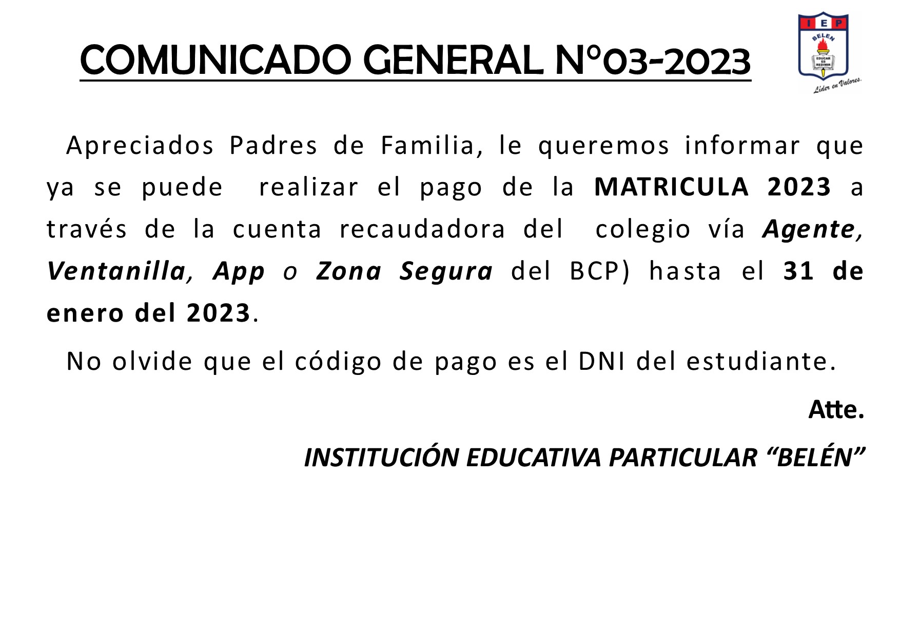 Comunicado General N° 03-2023