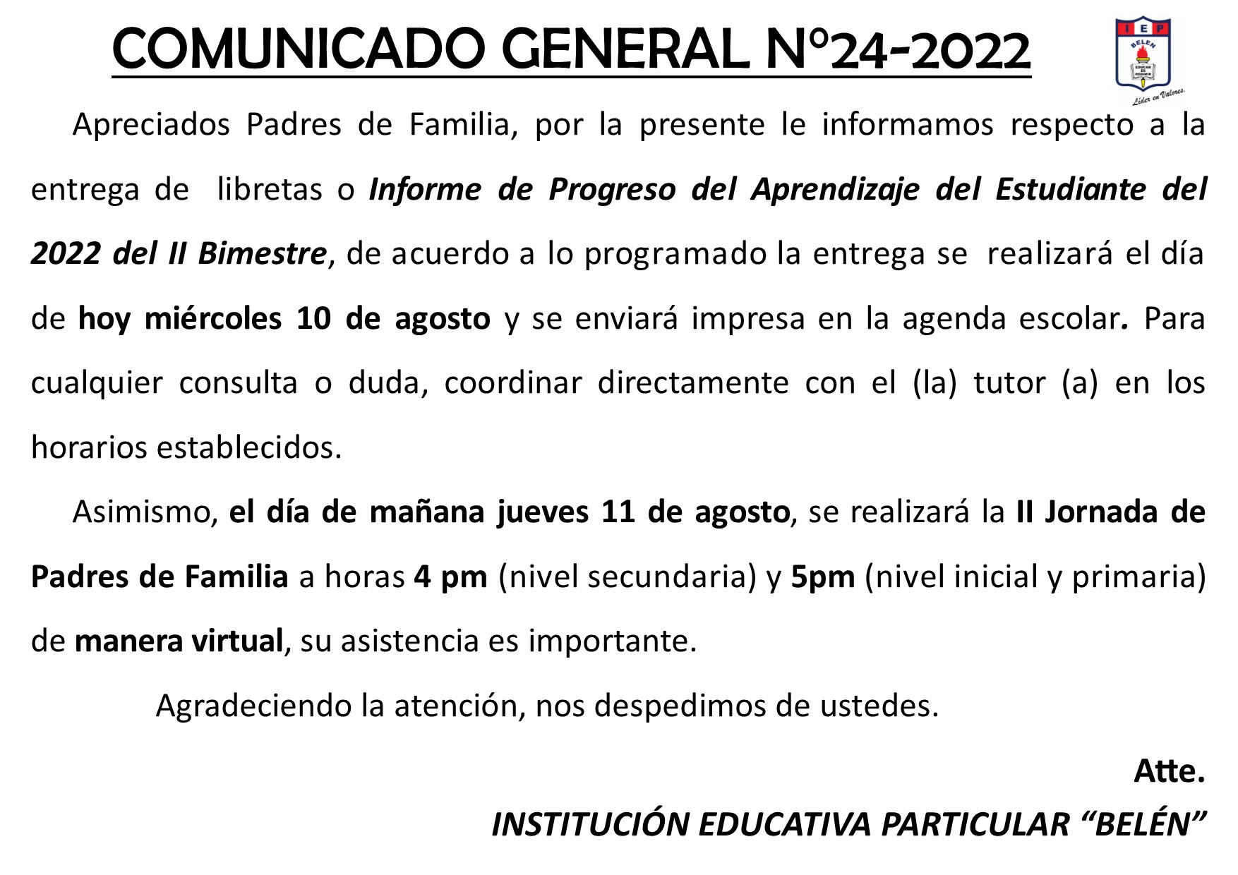 Comunicado General N° 24-2022