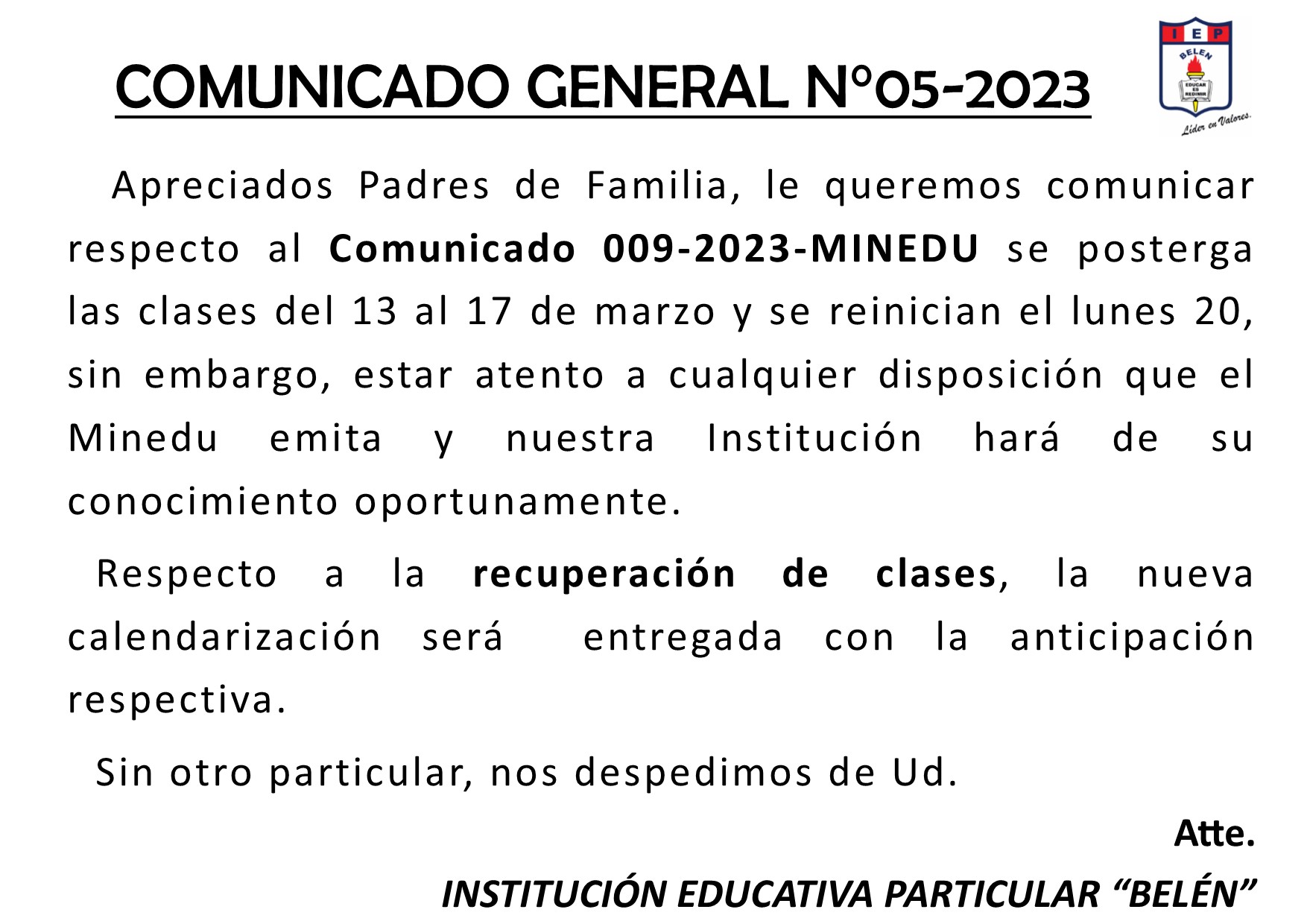 Comunicado General N° 05-2023