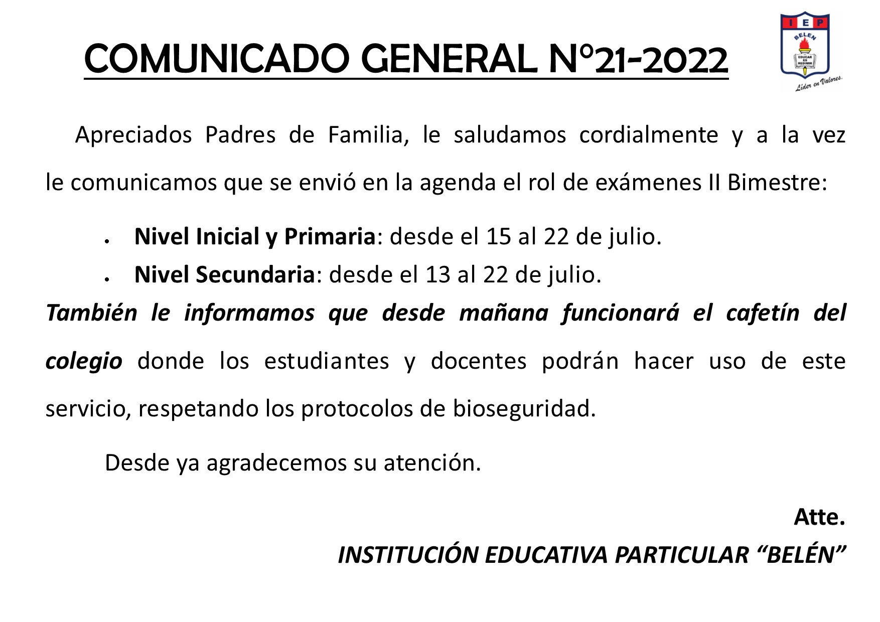Comunicado General N° 21-2022