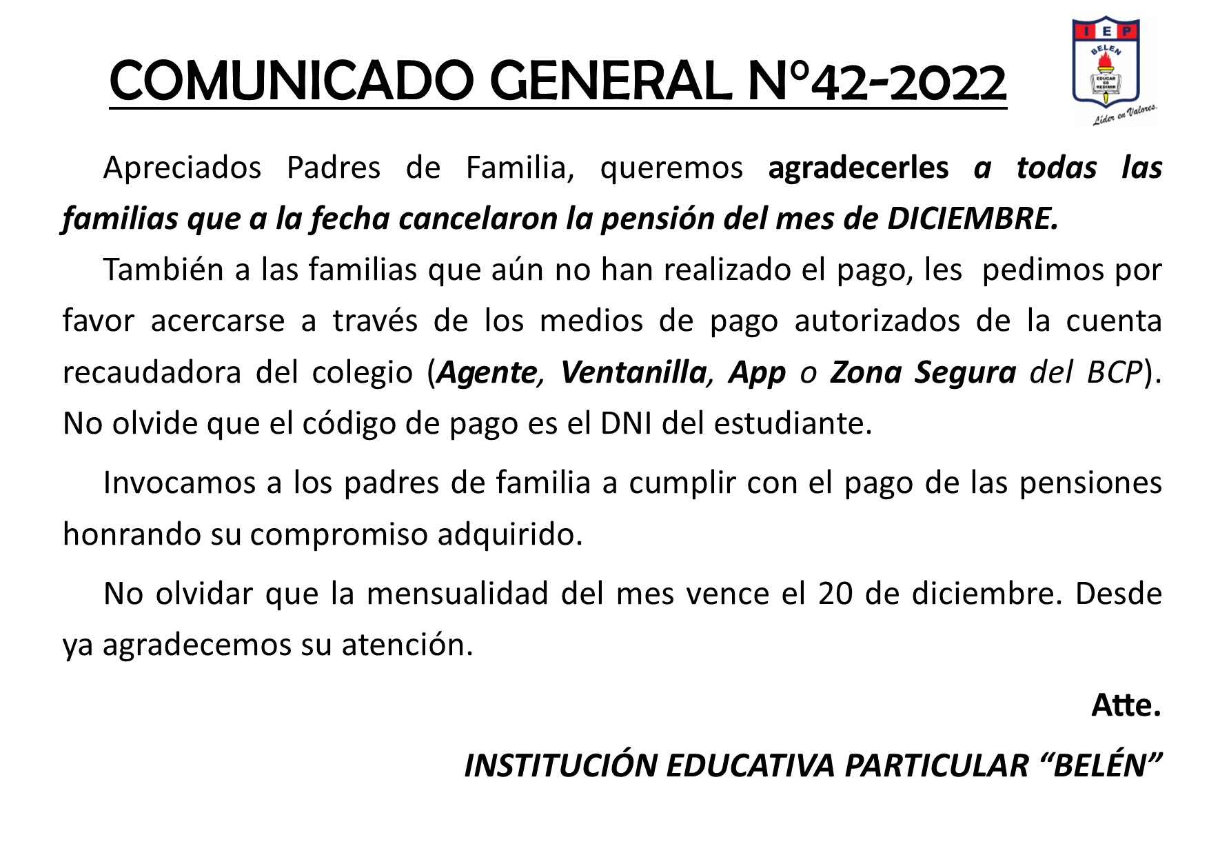Comunicado General N° 42-2022