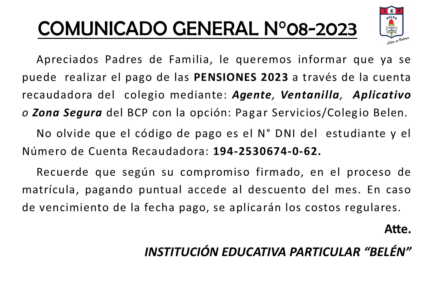 Comunicado General N° 08-2023