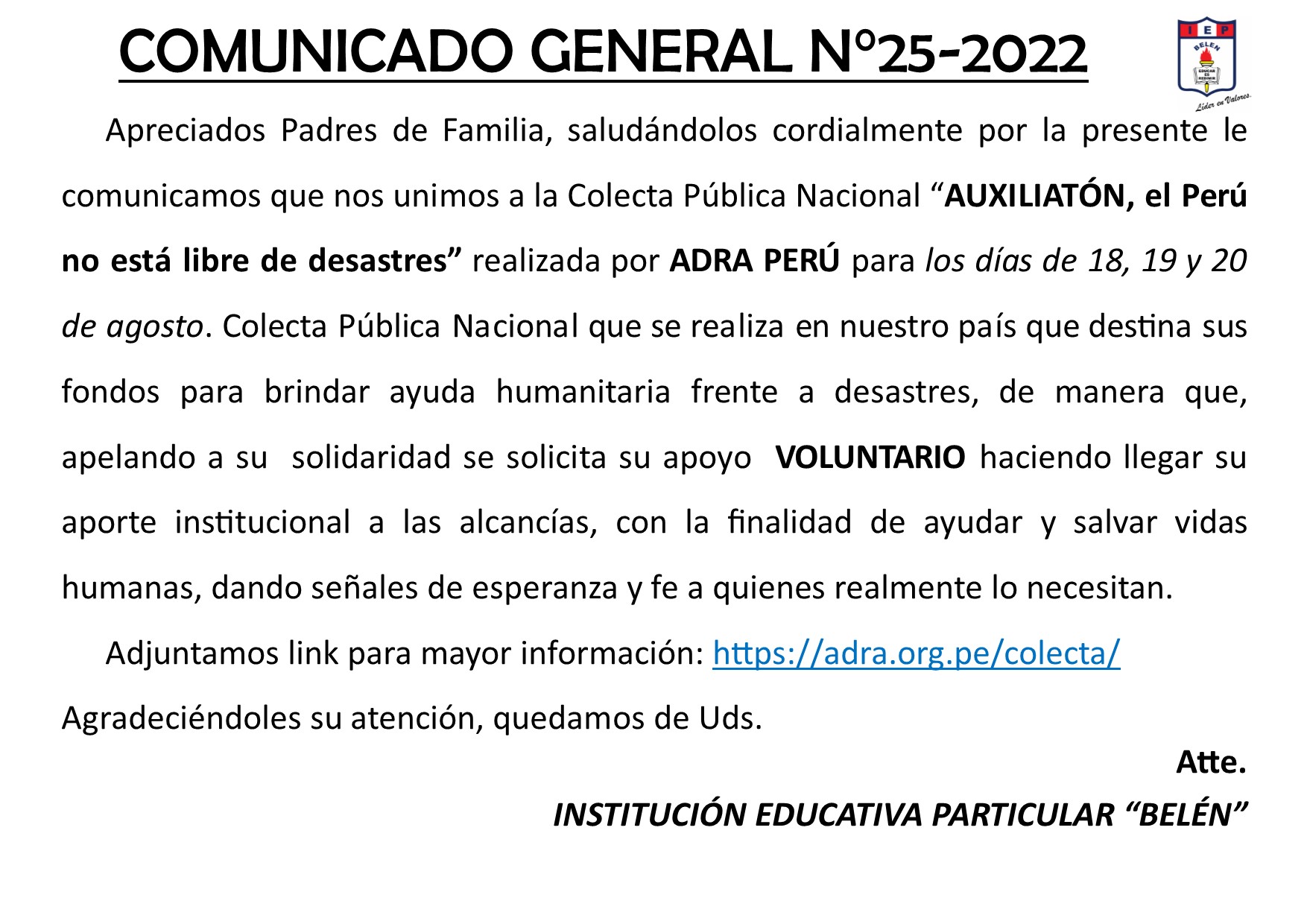 Comunicado General N° 25-2022
