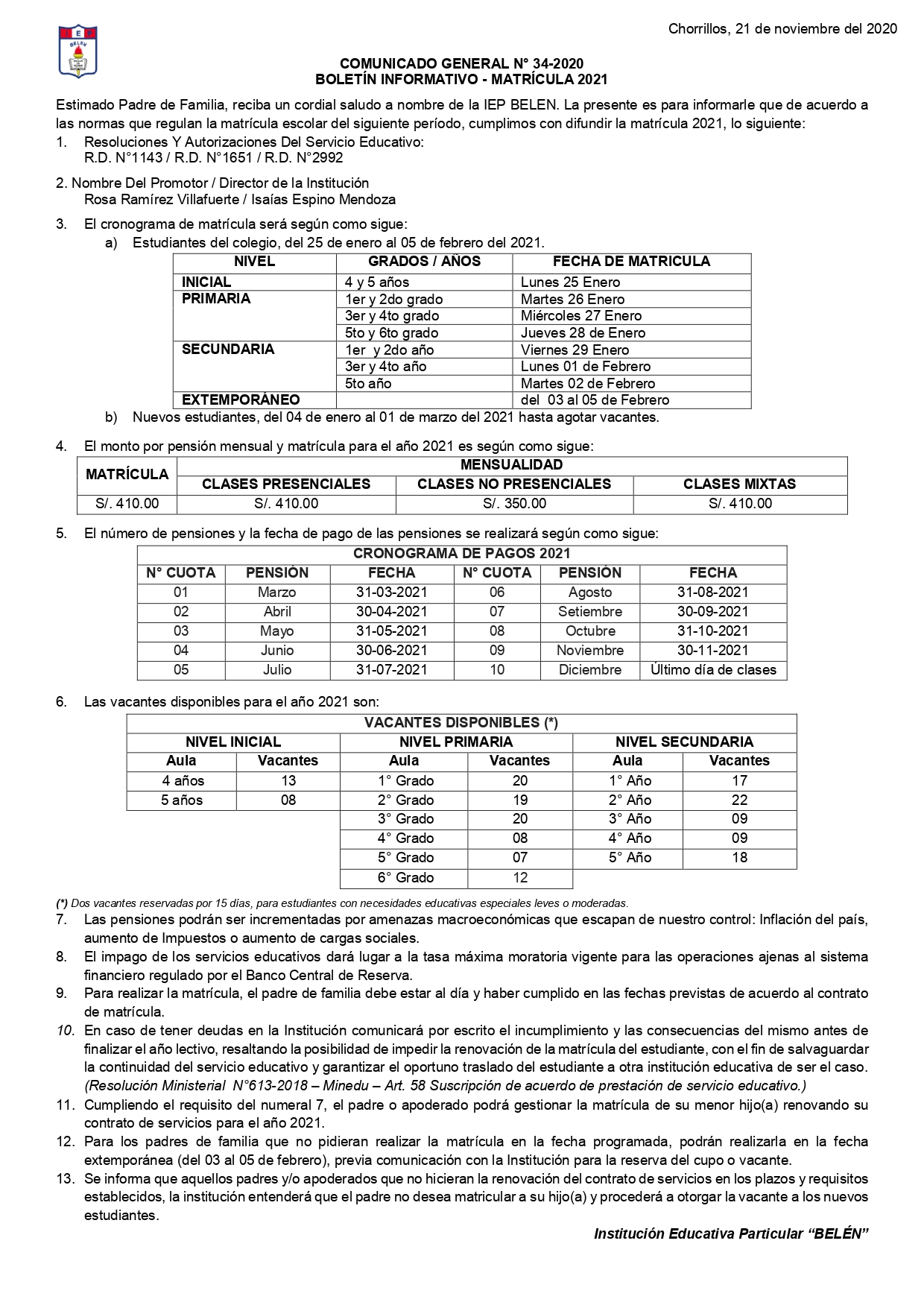 Comunicado General N° 34-2020
