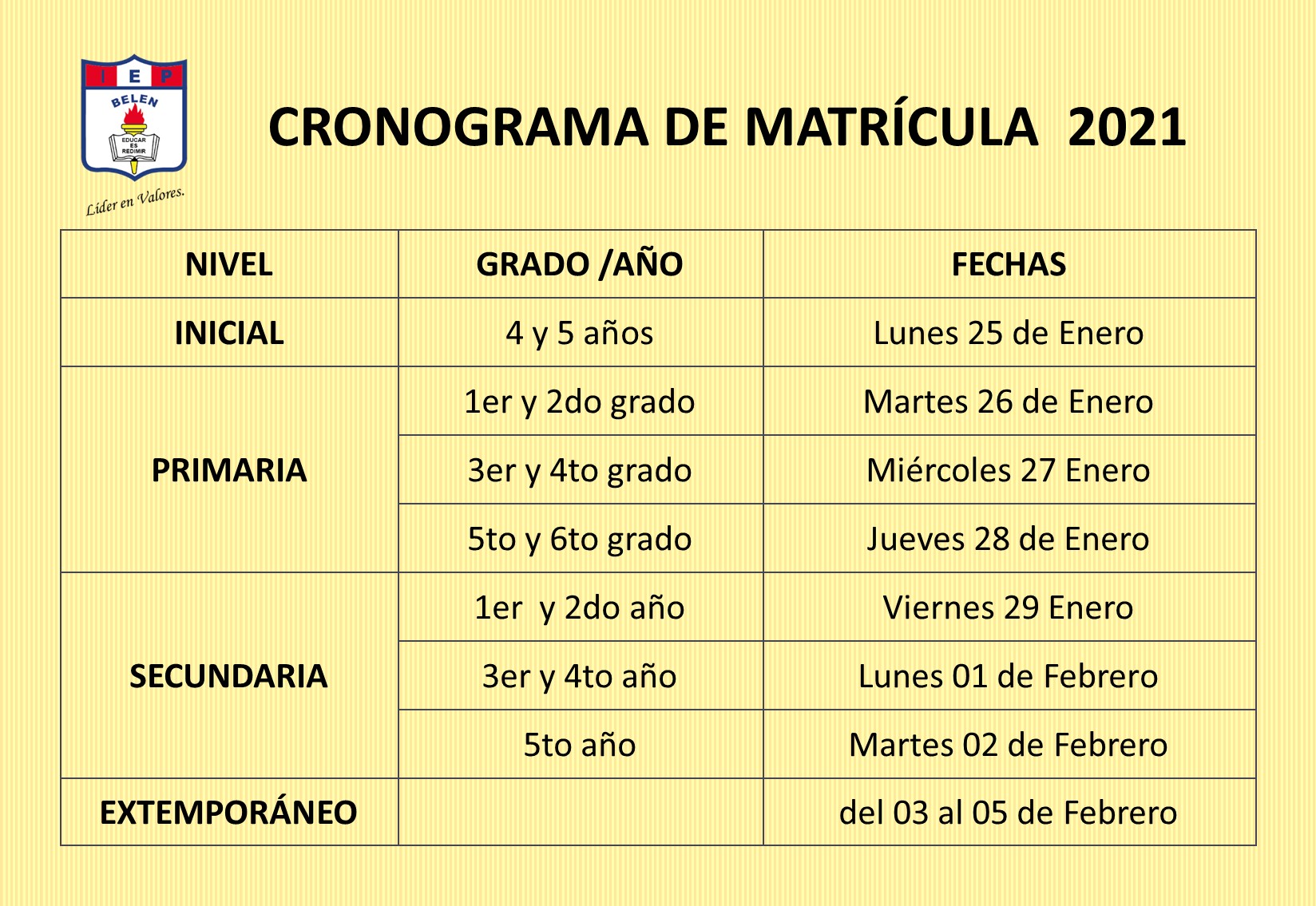Cronograma de Matrícula 2021