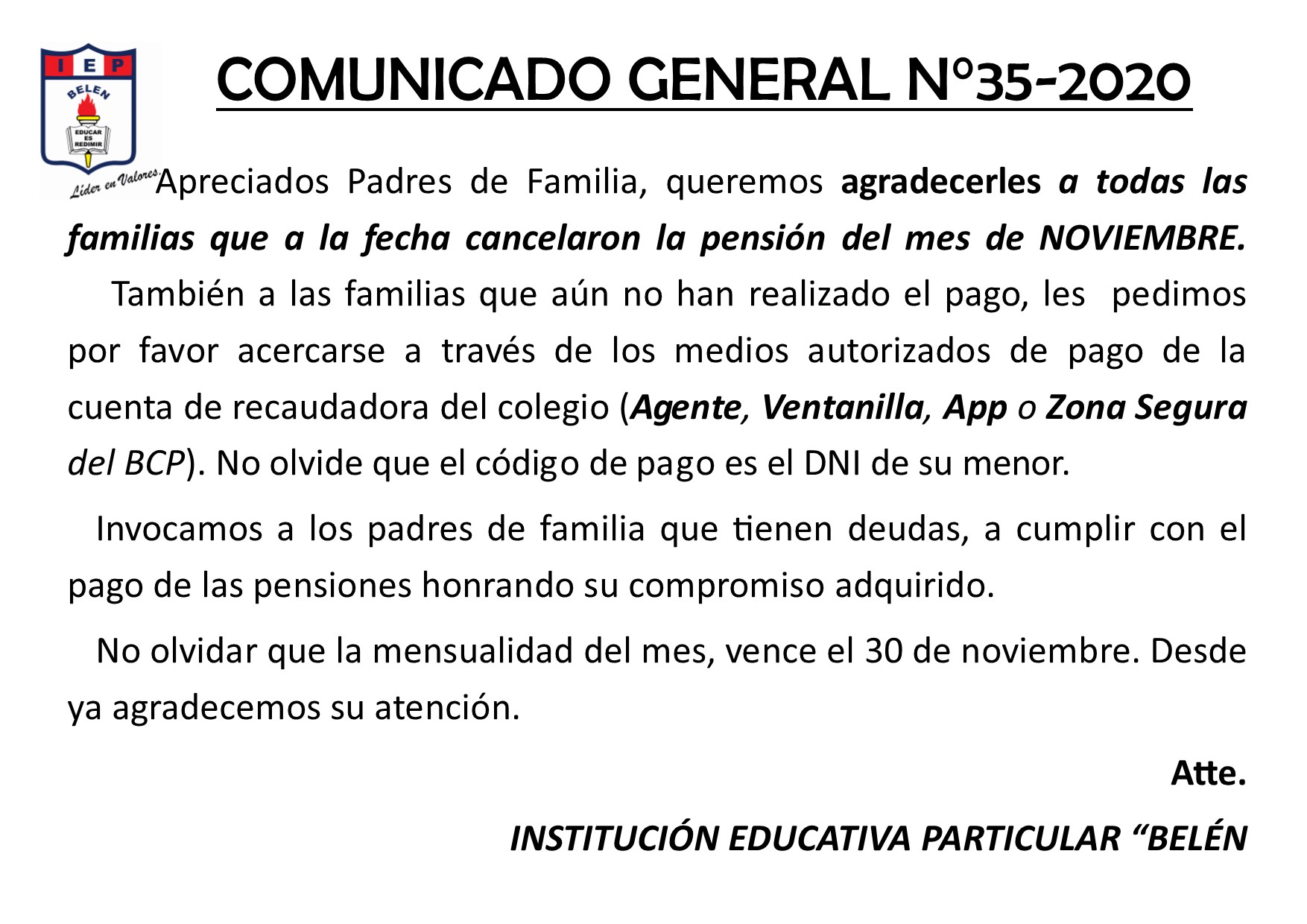 Comunicado General N° 35-2020