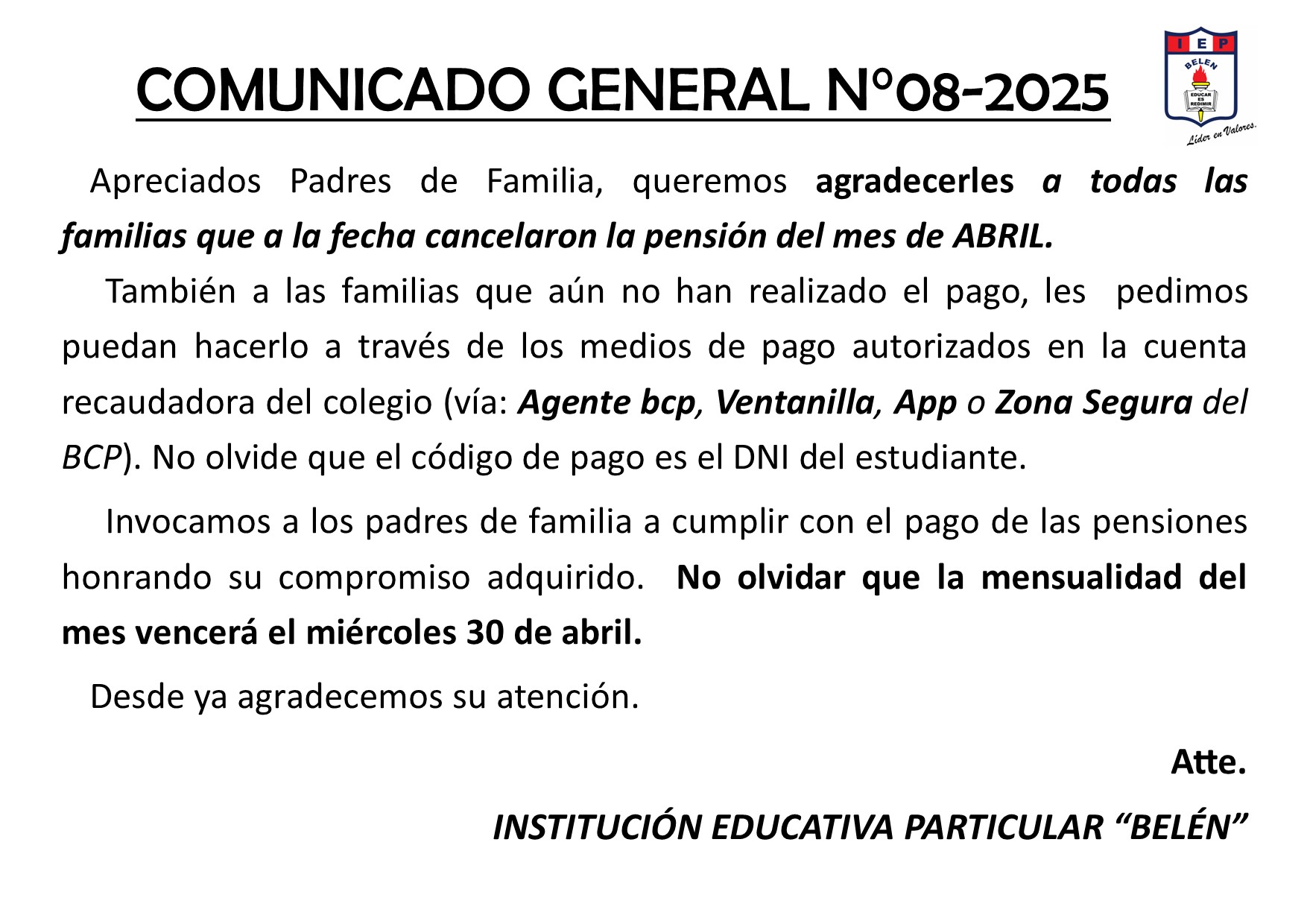 Comunicado General N° 08-2025