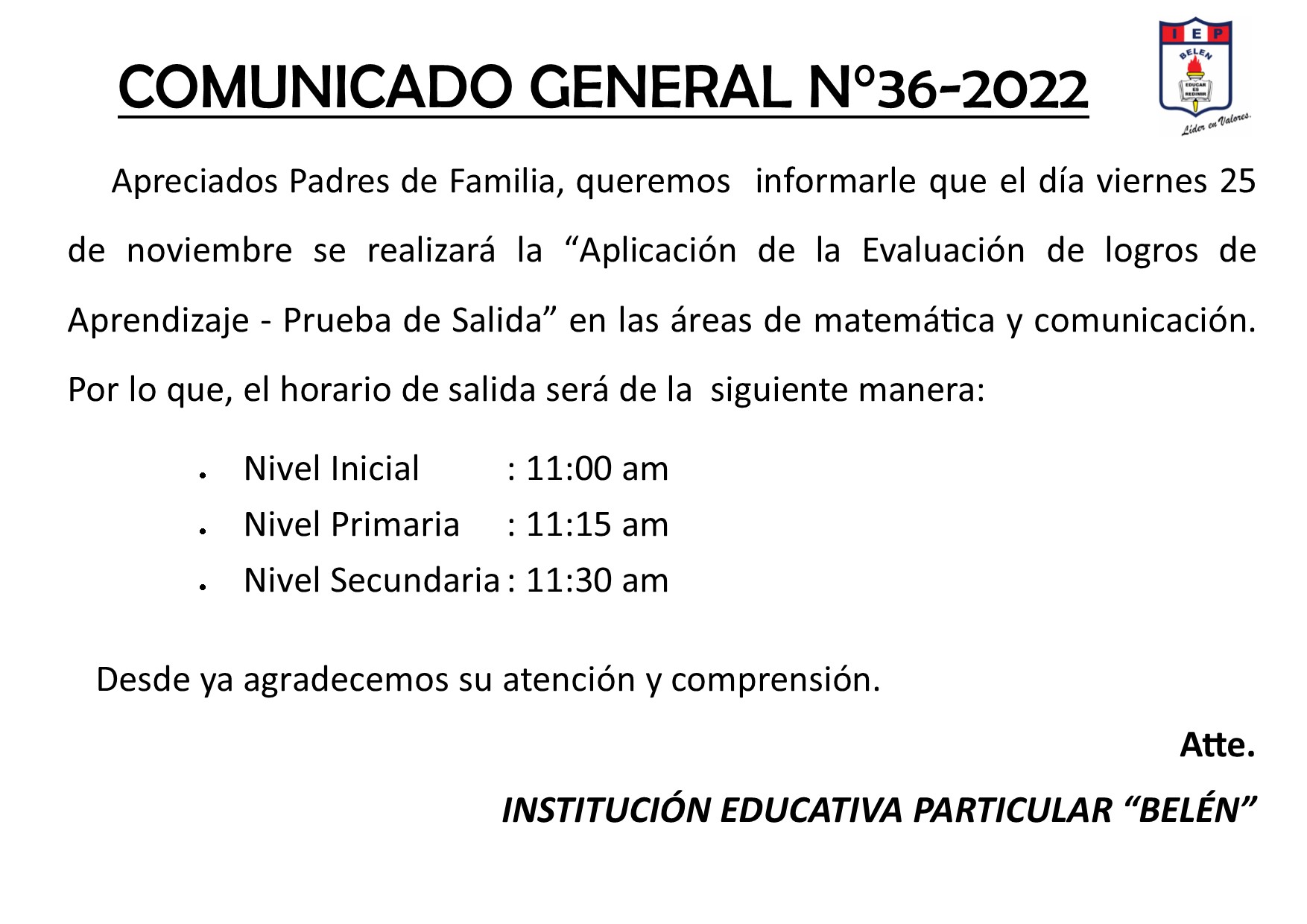 Comunicado General N° 36-2022